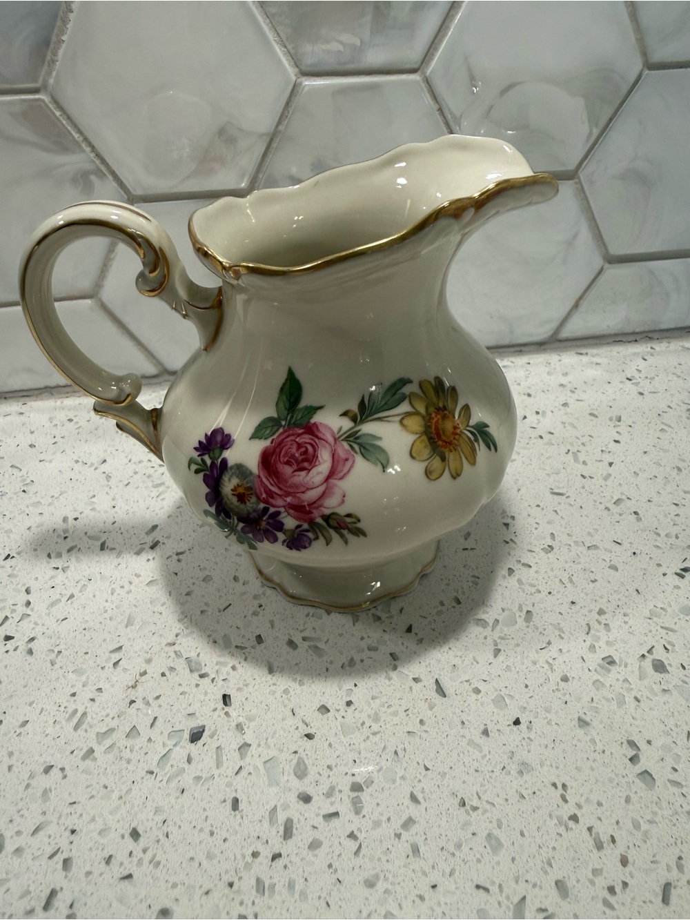 Royal York Madeleine Bridal Bouquet Pattern Creamer Milk Pitcher Germany Gold